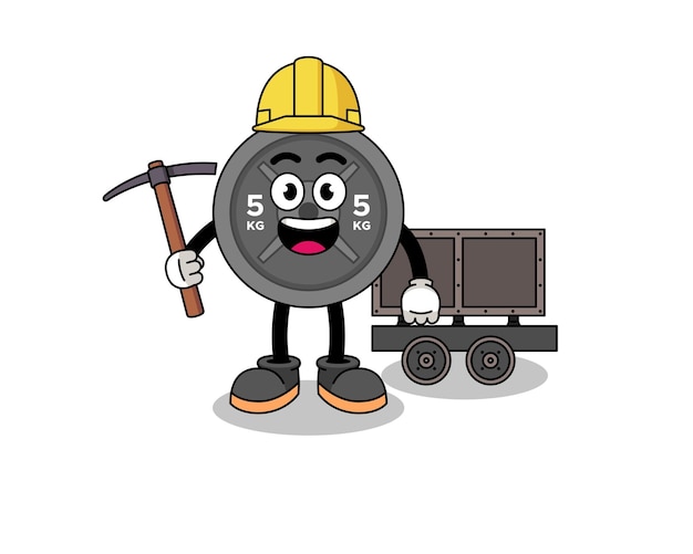 Vector mascot illustration of barbell plate miner