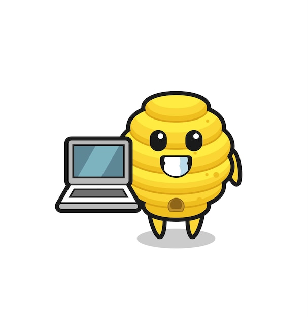 Illustrazione della mascotte dell'alveare con un design carino per laptop