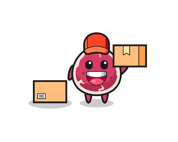 Mascot Illustration of beef as a courier , cute style design for t shirt, sticker, logo element