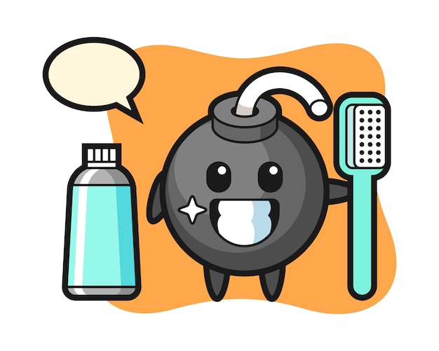 Mascot illustration of bomb with a toothbrush