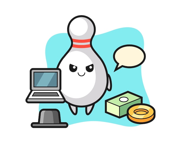 Mascot illustration of bowling pin as a hacker , cute style design for t shirt, sticker, logo element