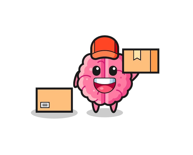Mascot Illustration of brain as a courier , cute style design for t shirt, sticker, logo element