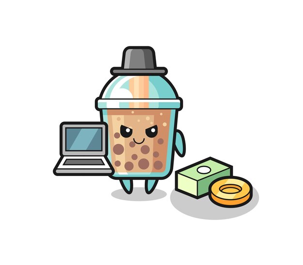 Mascot illustration of bubble tea as a hacker  cute style design for t shirt sticker logo element