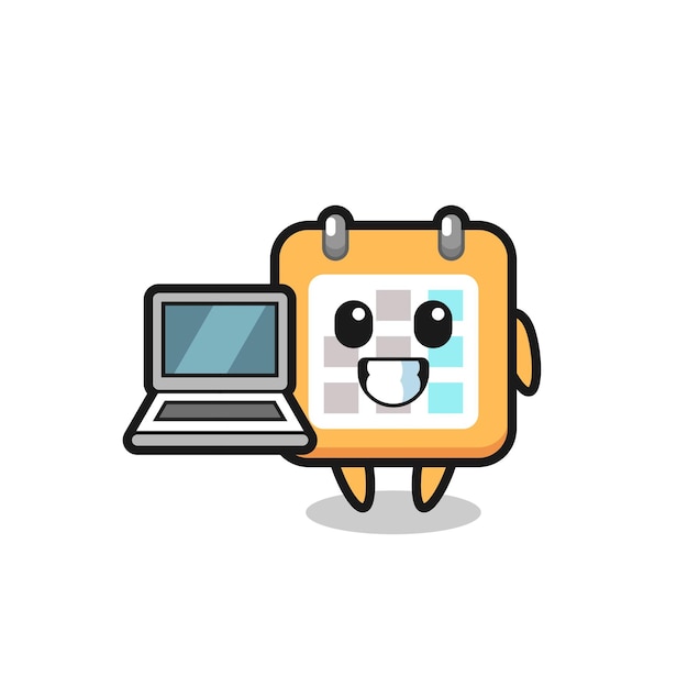 Mascot illustration of calendar with a laptop , cute style design for t shirt, sticker, logo element