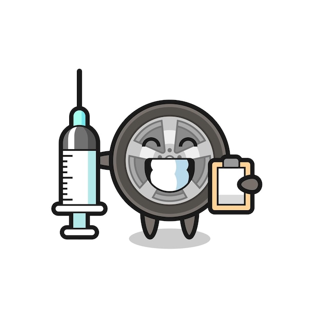 Иллюстрация талисмана автомобильного колеса в виде доктора, милый стиль дизайна для футболки, наклейки, элемента логотипа