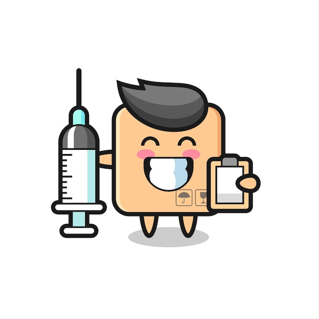 Mascot Illustration of cardboard box as a doctor