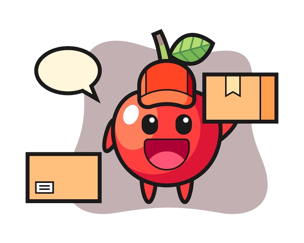 Mascot illustration of cherry as a courier, cute style design  