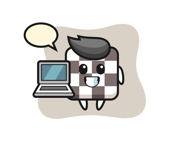 Vector mascot illustration of chess board with a laptop  cute style design for t shirt sticker logo element