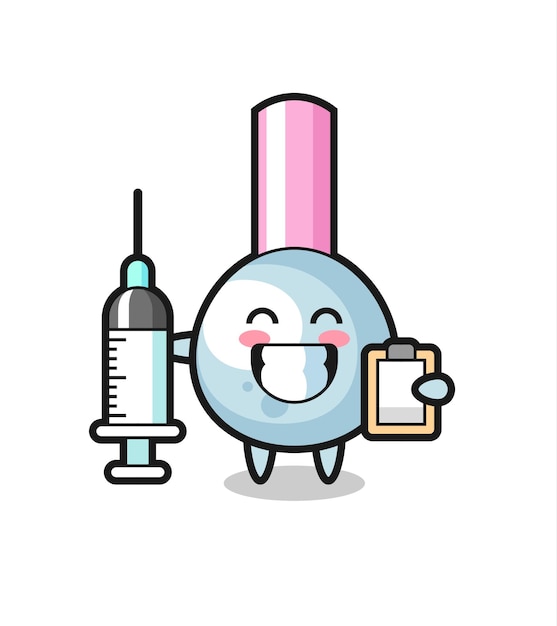 Mascot illustrazione di cotton fioc come medico, design in stile carino per t-shirt, adesivo, elemento logo