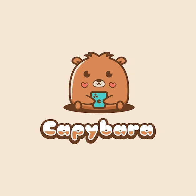 Mascot illustration of Cute Kawaii Capybara holding phone