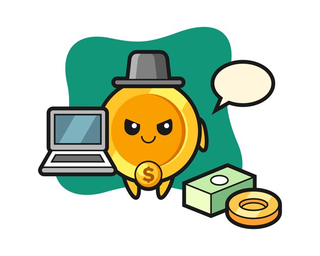 Mascot illustration of dollar coin as a hacker