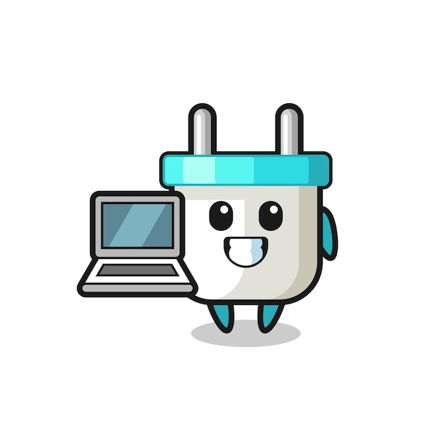 Mascot Illustration of electric plug with a laptop