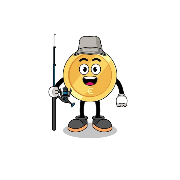 Mascot Illustration of euro coin fisherman character design