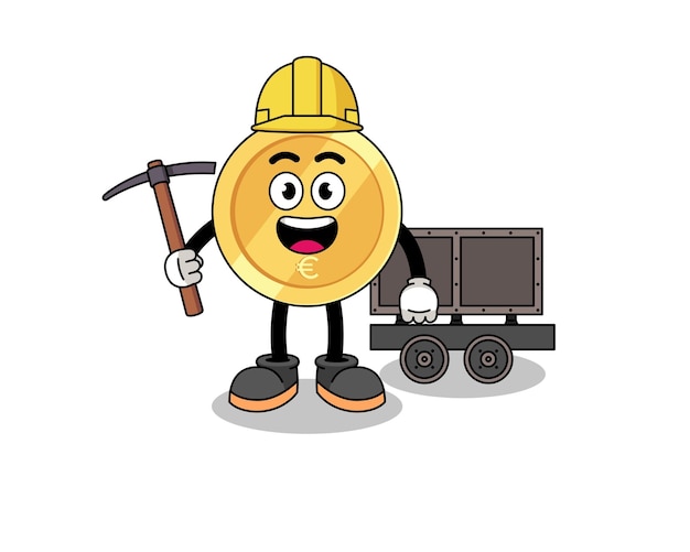 Vector mascot illustration of euro coin miner character design