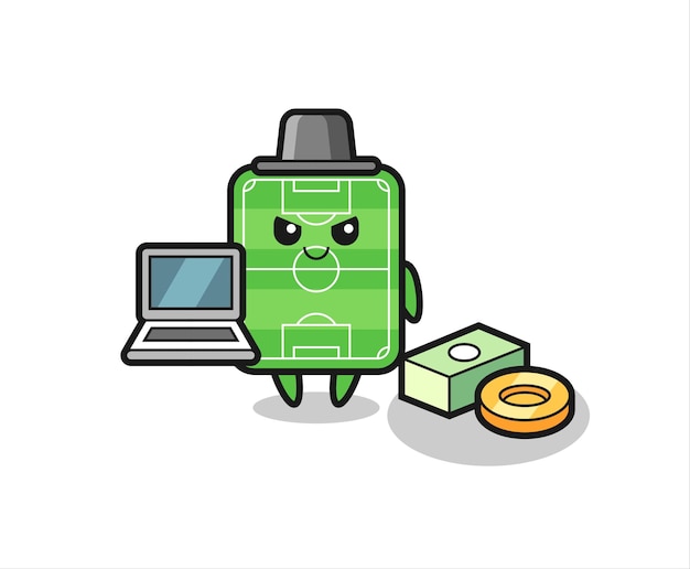 Mascot illustrazione del campo di calcio come hacker