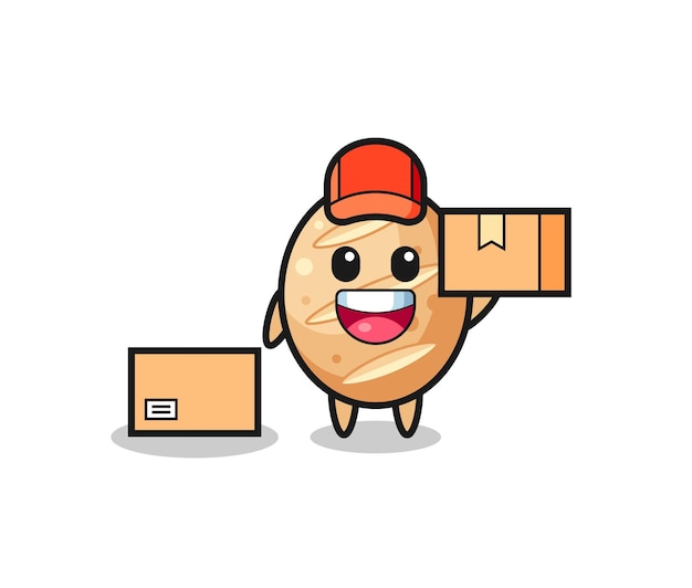 Mascot Illustration of french bread as a courier , cute design