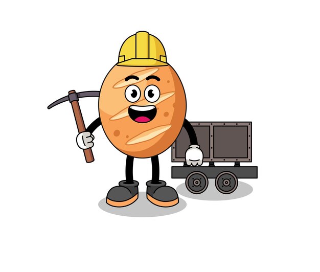 Mascot Illustration of french bread miner