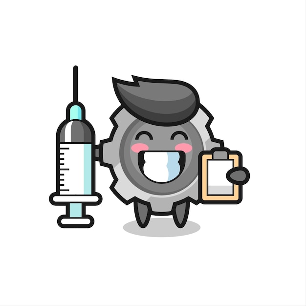 Mascot Illustration of gear as a doctor , cute style design for t shirt, sticker, logo element