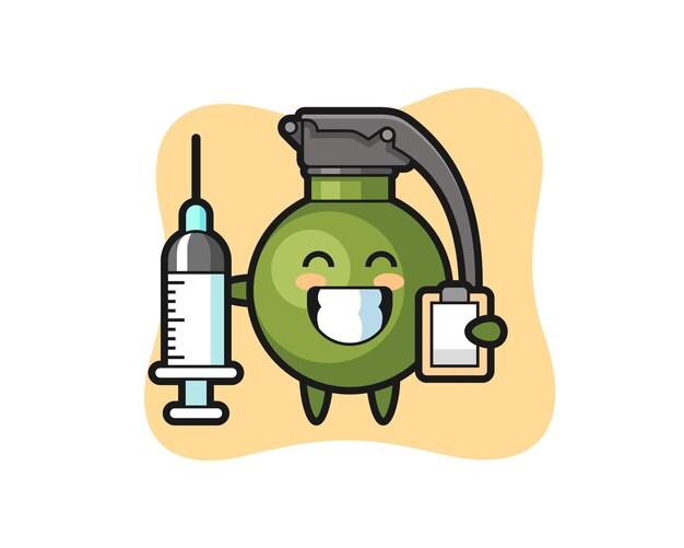 Vettore mascot illustrazione della granata come medico, design in stile carino per maglietta, adesivo, elemento logo