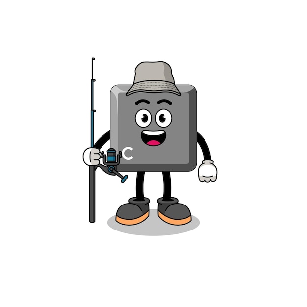 Mascot Illustration of keyboard C key fisherman