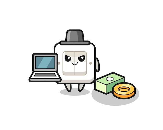 Mascot illustration of light switch as a hacker  cute style design for t shirt sticker logo element