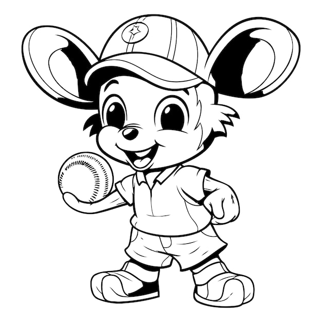 Mascot illustration of a little mouse baseball player coloring book