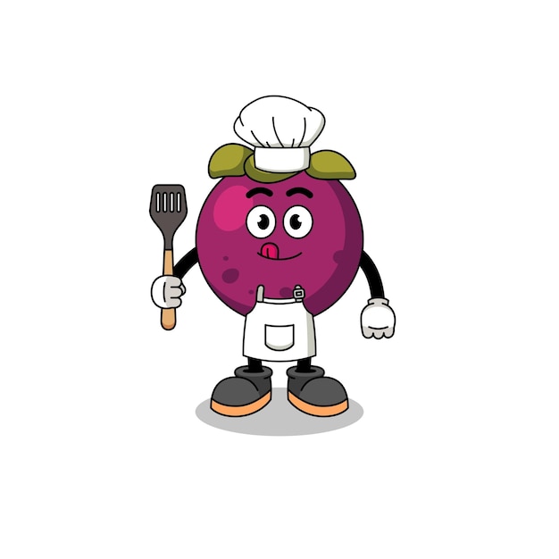 Mascot Illustration of mangosteen chef character design