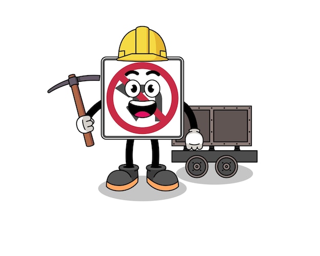 Vector mascot illustration of no left or u turn road sign miner