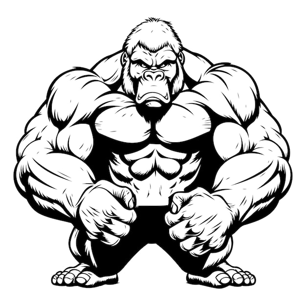 Вектор Иллюстрация маскота сильного гориллы фитнес мускулистого бодибилдера