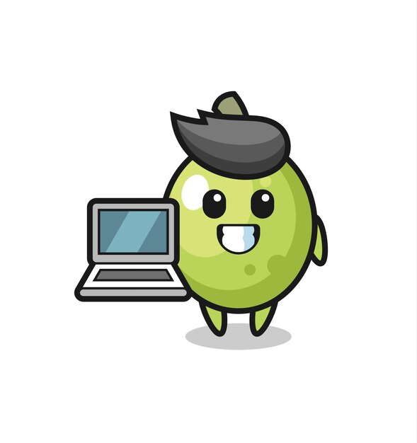 Mascot illustration of olive with a laptop  cute style design for t shirt sticker logo element