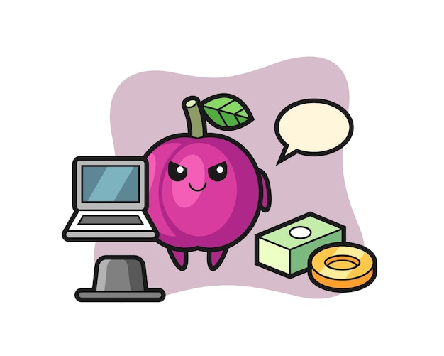 Mascot Illustration of plum fruit as a hacker