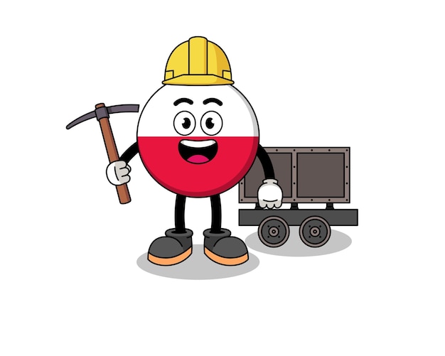 Mascot Illustration of poland flag miner character design