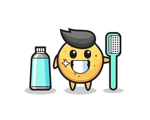 Mascot Illustration of potato chip with a toothbrush  cute design