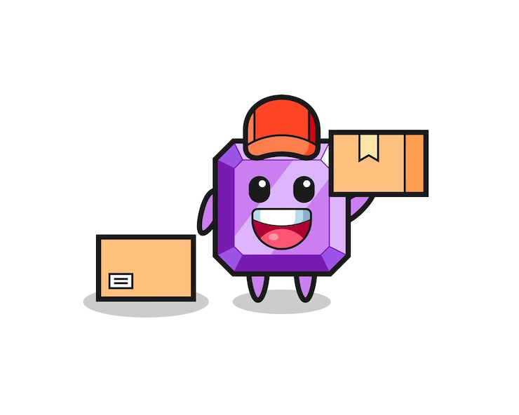 Vector mascot illustration of purple gemstone as a courier