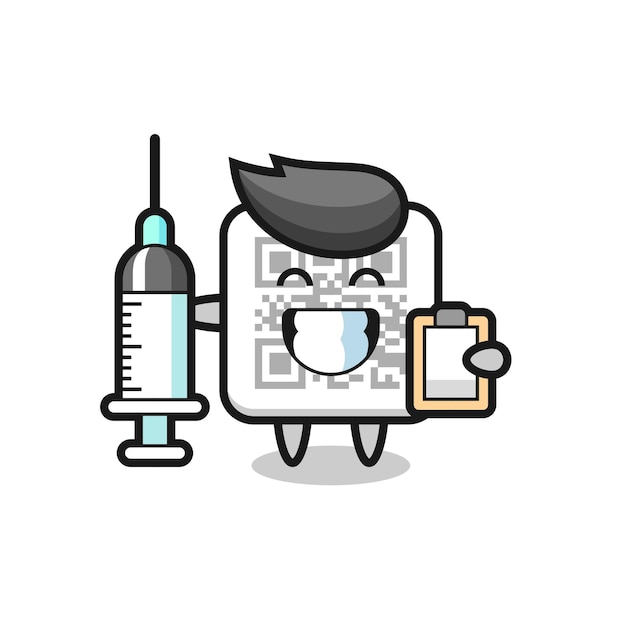 Mascot illustrazione del codice qr come medico, design carino