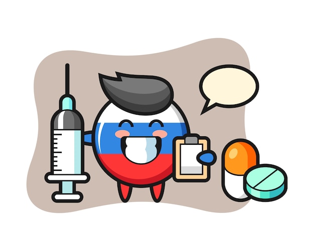 Mascot illustration of russia flag badge as a doctor, cute style design