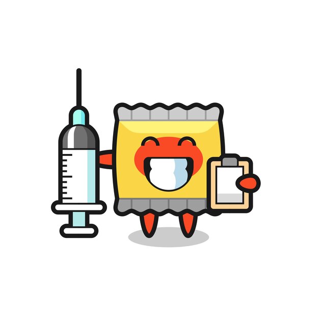 Mascot illustrazione di snack come medico, design in stile carino per maglietta, adesivo, elemento logo