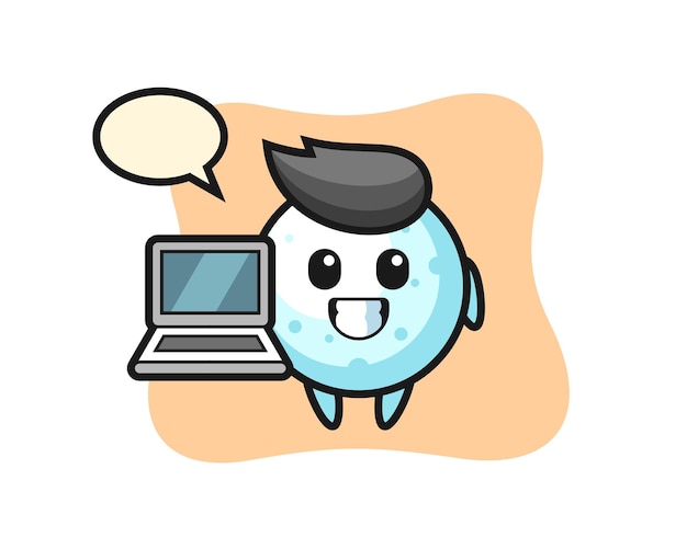 Vector mascot illustration of snow ball with a laptop cute style design for t shirt sticker logo element