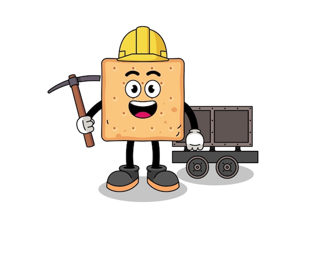 Vettore illustrazione della mascotte del minatore del cracker quadrato