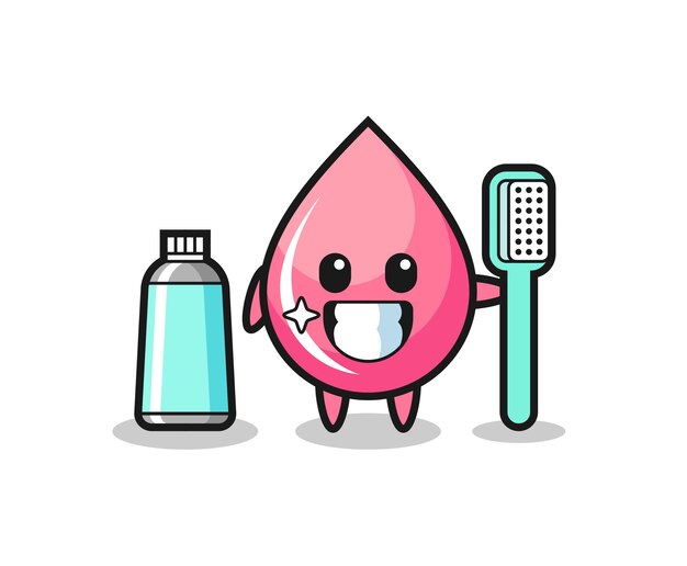 Mascot illustration of strawberry juice drop with a toothbrush