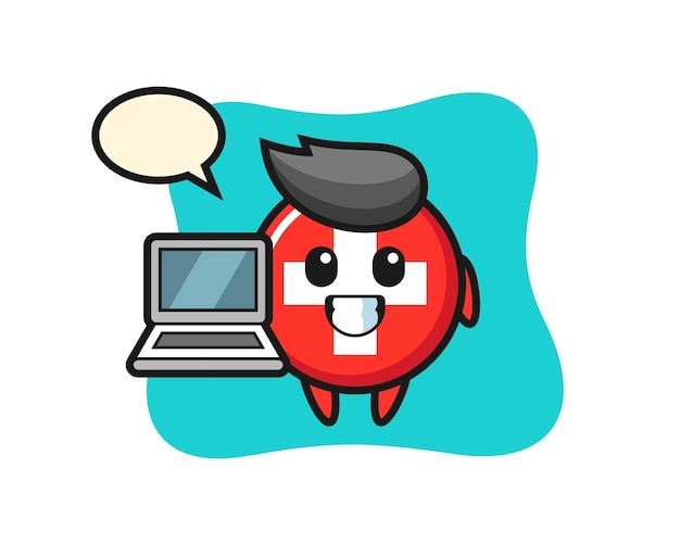 Mascot illustration of switzerland with a laptop