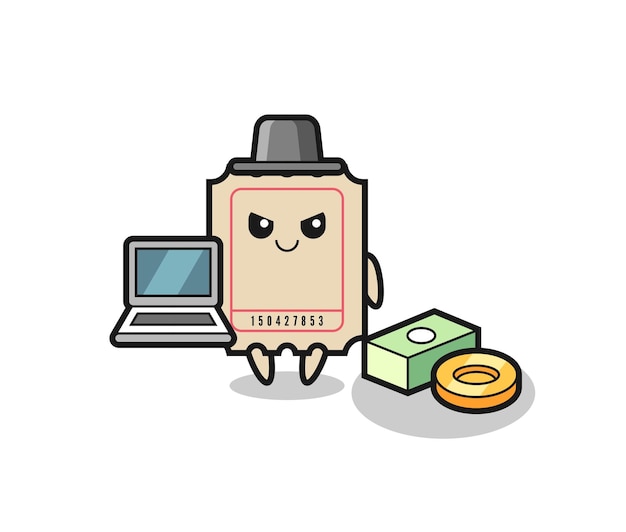 Mascot Illustration of ticket as a hacker