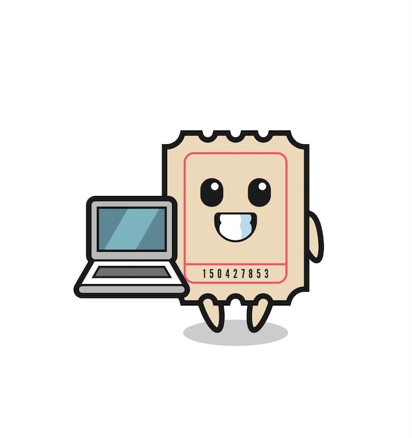 Mascot Illustration of ticket with a laptop , cute style design for t shirt, sticker, logo element