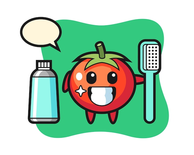 Mascot illustration of tomatoes with a toothbrush