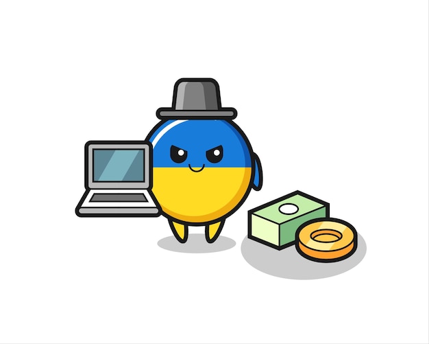 Mascot Illustration of ukraine flag badge as a hacker