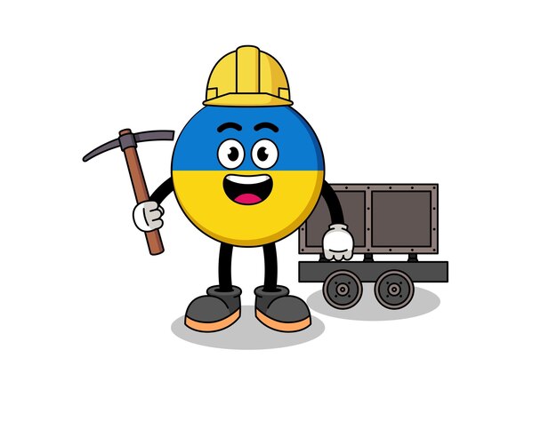 Mascot Illustration of ukraine flag miner character design