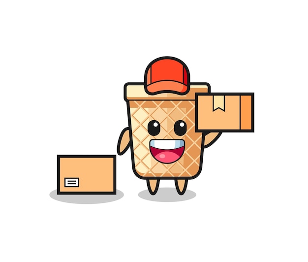 Mascot Illustration of waffle cone as a courier  cute design