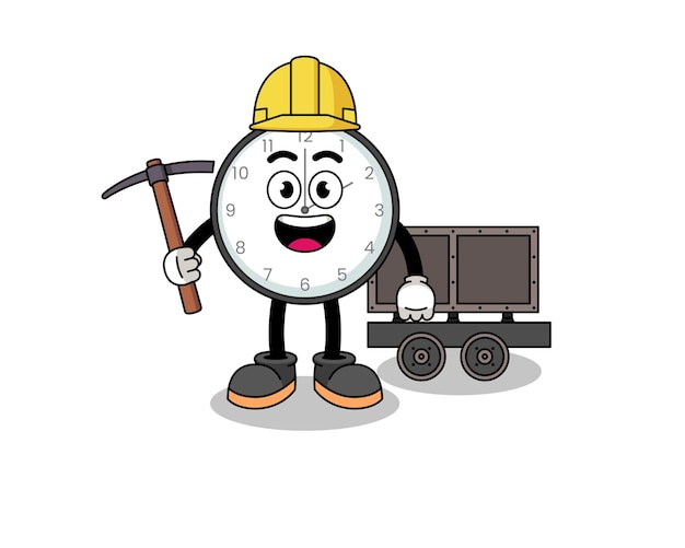 Mascot Illustration of wall clock miner