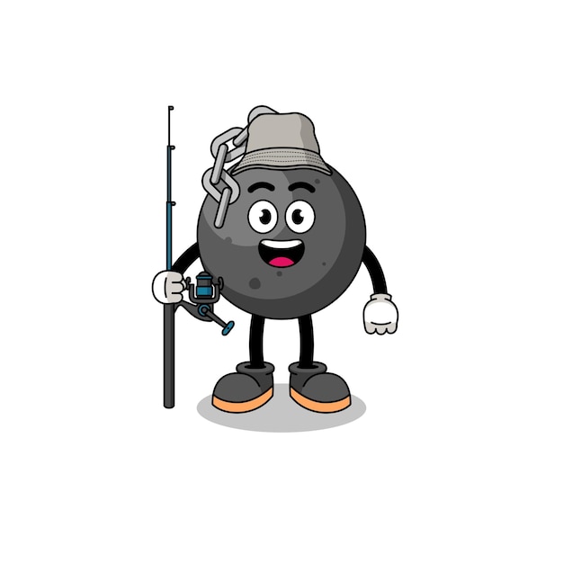 Mascot illustration of wrecking ball fisherman