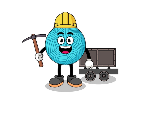 Mascot Illustration of yarn ball miner character design